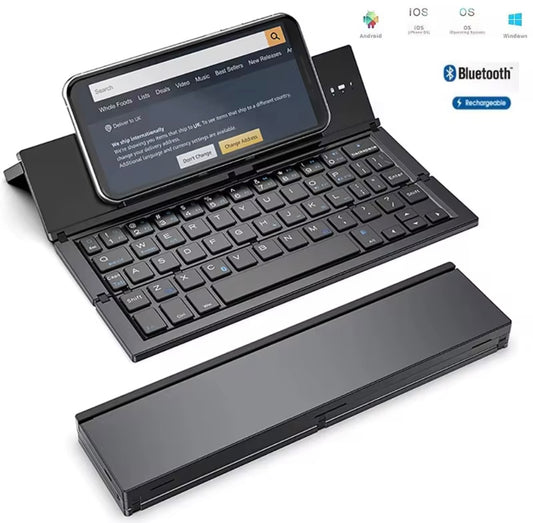 Wireless Bluetooth Foldable Keyboard – Rechargeable, Lightweight, Pocket-Size Travel Keyboard for iOS & Android Devices